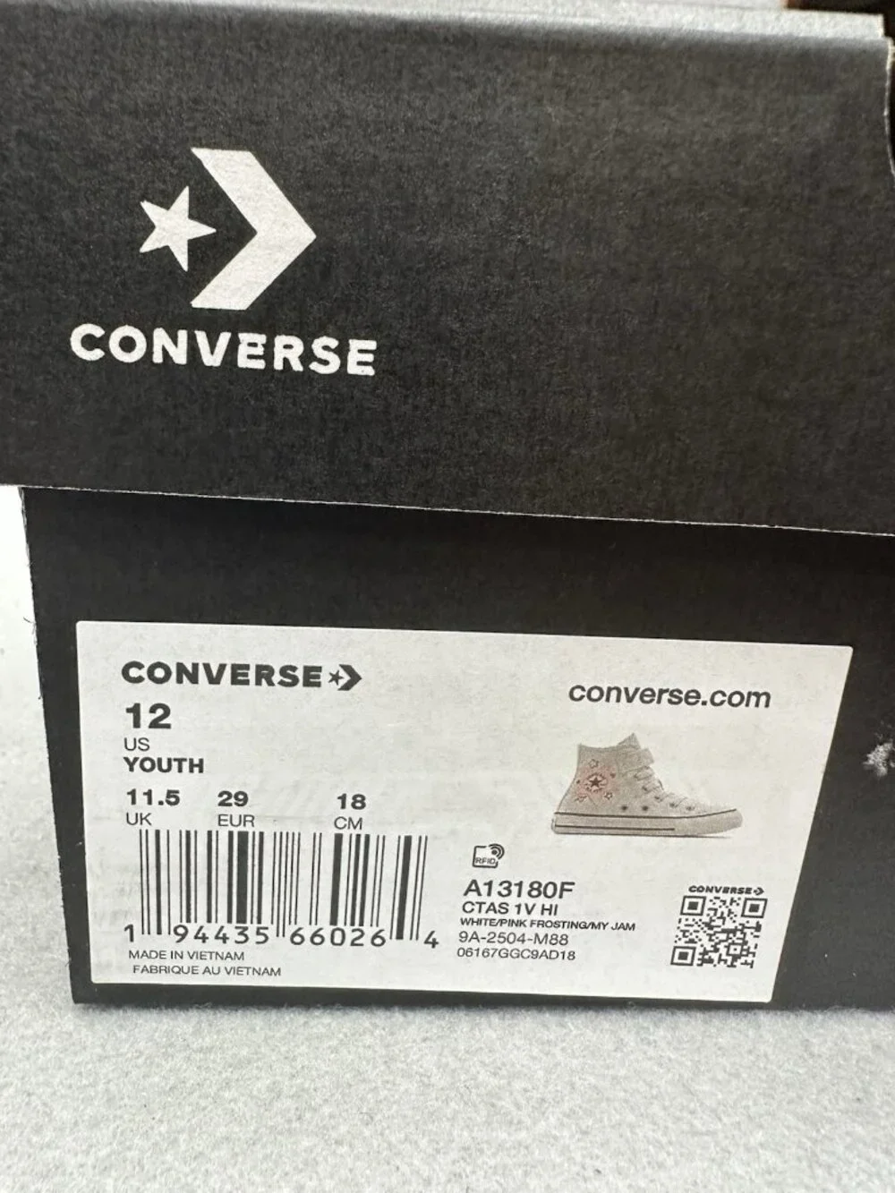 Converse Sneakers CTAS 1V Girls Size 12Y High Top White Pink Heart Print NIB
